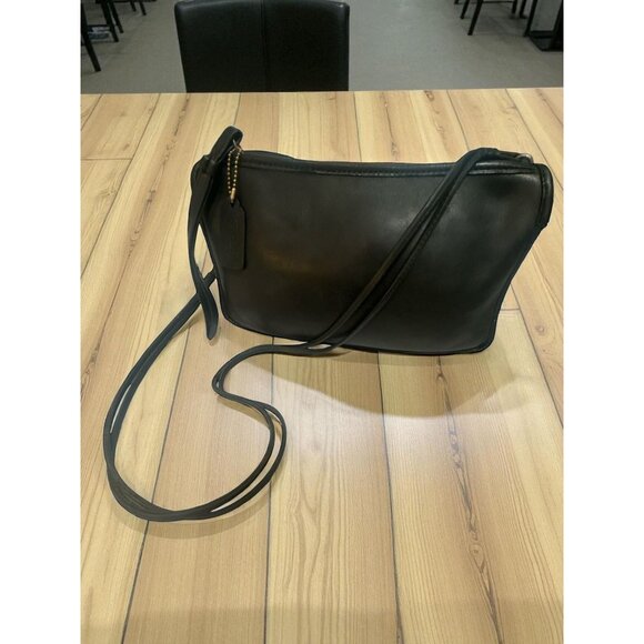 VTG Coach Basic Bag 9455 Black Leather Brass Zippered Clutch 70s NYC Anchor Stam - Picture 1 of 10
